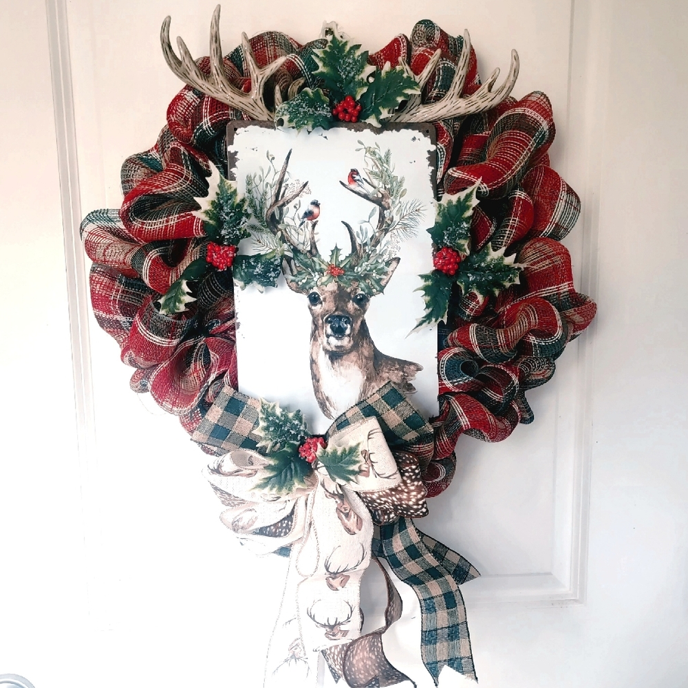 Winter Deer Buck Wreath Deco Mesh Bow Winter - Picture 3 of 11